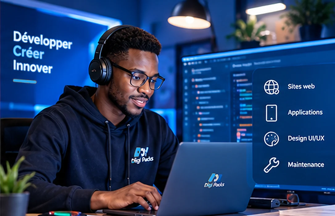 Développeur et designer au travail : sites web, applications, design UI/UX, maintenance